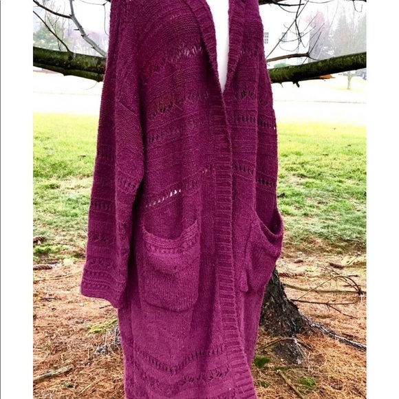 Free People Sweater Coat Purple Hooded Cardigan - Picture 4 of 7